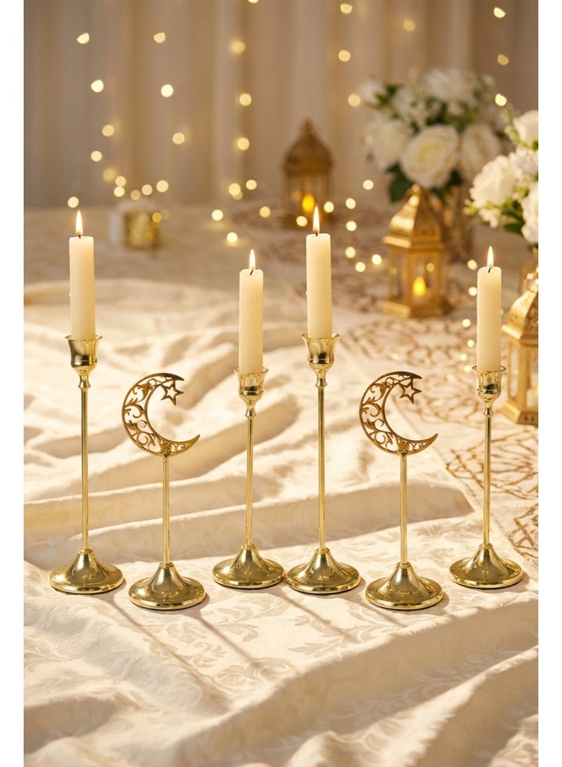 6pcs Gold Ramadan Candle Holder, Table Center Decoration, Candlestick Decoration, Wedding Romantic Candlelight Dinner Props Cup Indoor Bedroom Candlestick, Stars, Moon, Lantern - Image 3