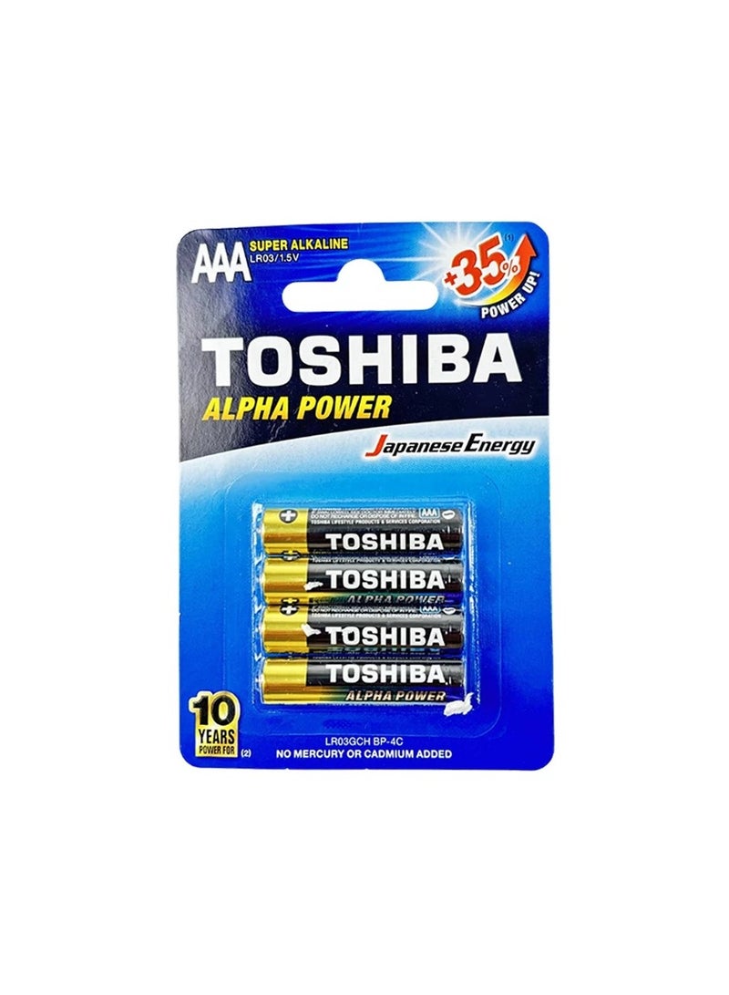 Toshiba Alpha Power Super Alkaline Aaa 1.5V Battery +35% Power Up Energy Pack Of 4Pcs