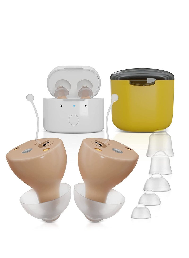 سماعة أذن طبية، سماعة أذن صغيرة داخلية غير مرئية قابلة لإعادة الشحن لكبار السن الذين يعانون من ضعف السمع، مع تقليل الضوضاء، تحكم رقمي في مستوى الصوت، مع علبة شحن - Image 1