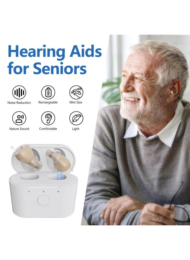 سماعة أذن طبية، سماعة أذن صغيرة داخلية غير مرئية قابلة لإعادة الشحن لكبار السن الذين يعانون من ضعف السمع، مع تقليل الضوضاء، تحكم رقمي في مستوى الصوت، مع علبة شحن - Image 3