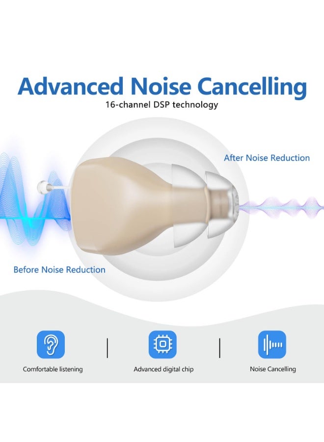 سماعة أذن طبية، سماعة أذن صغيرة داخلية غير مرئية قابلة لإعادة الشحن لكبار السن الذين يعانون من ضعف السمع، مع تقليل الضوضاء، تحكم رقمي في مستوى الصوت، مع علبة شحن - Image 5