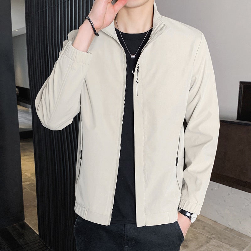 Mens Jacket 2021 Autumn and Winter New Baseball Suit Korean Handsome Slim-fit Casual Collar Jacket Spring Top Khaki  - Image 1