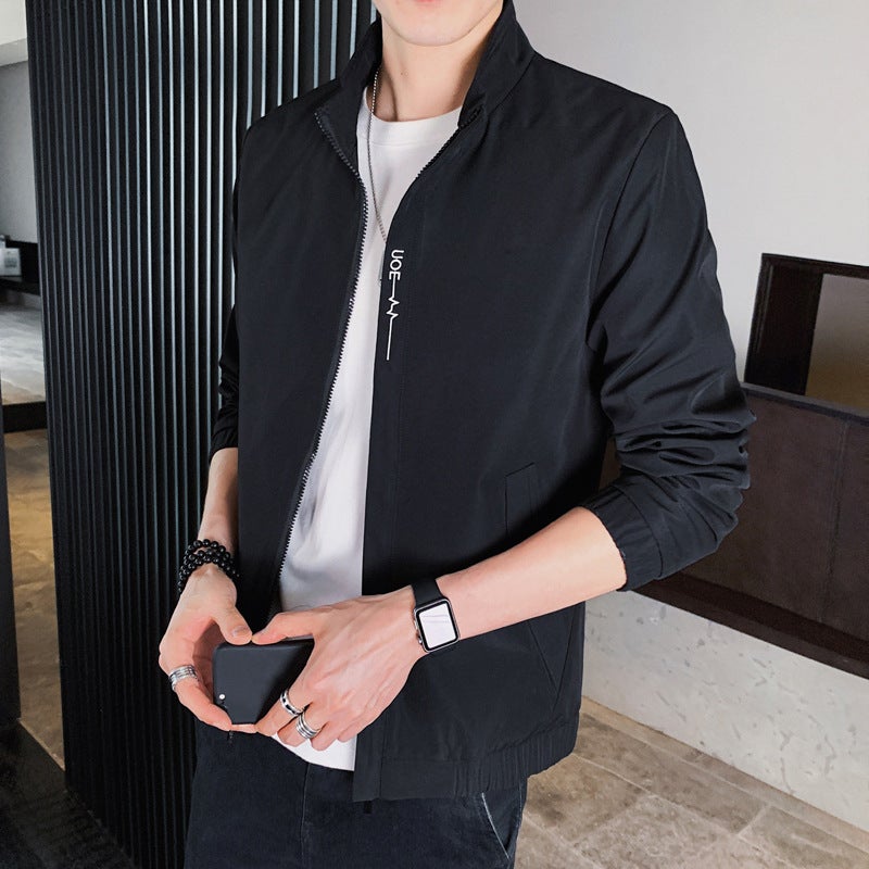 Mens Jacket 2021 Autumn and Winter New Baseball Suit Korean Handsome Slim-fit Casual Collar Jacket Spring Top Khaki  - Image 2
