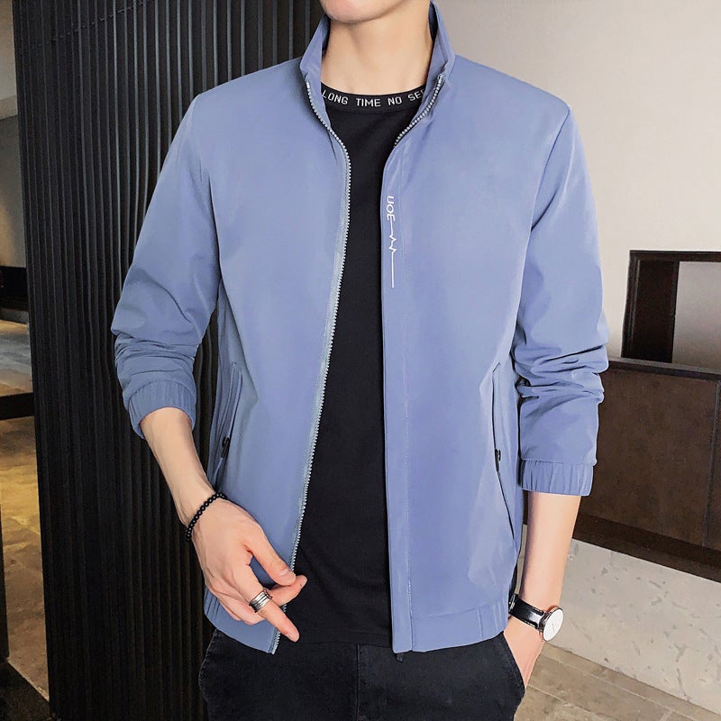 Mens Jacket 2021 Autumn and Winter New Baseball Suit Korean Handsome Slim-fit Casual Collar Jacket Spring Top Khaki  - Image 3