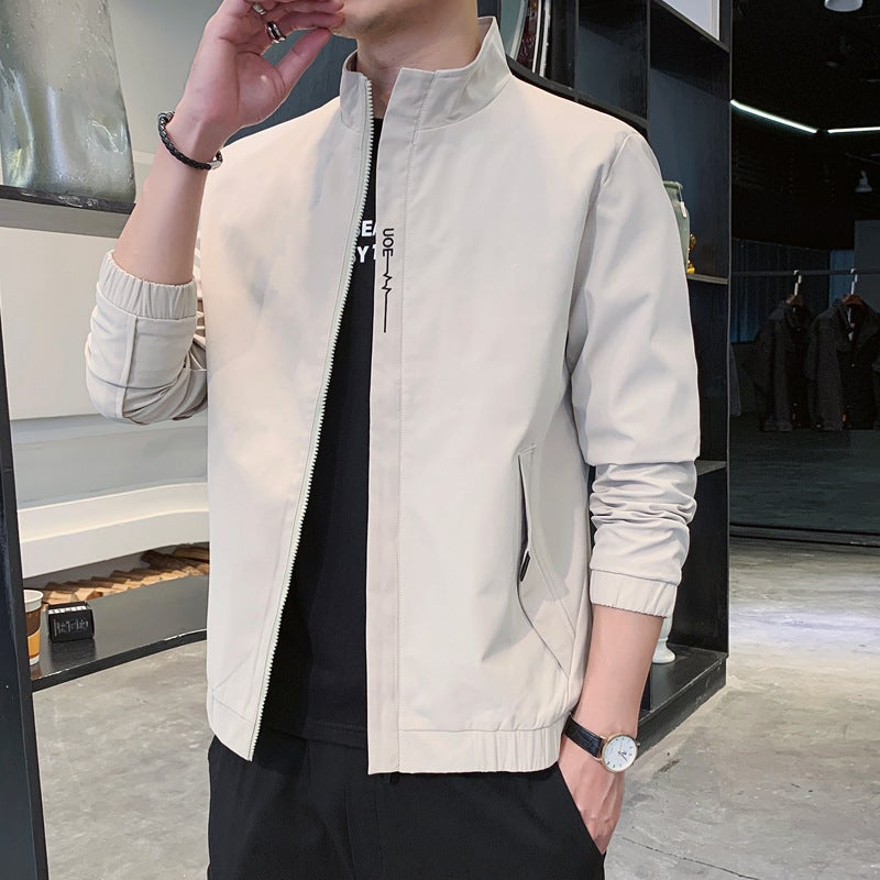 Mens Jacket 2021 Autumn and Winter New Baseball Suit Korean Handsome Slim-fit Casual Collar Jacket Spring Top Khaki  - Image 5