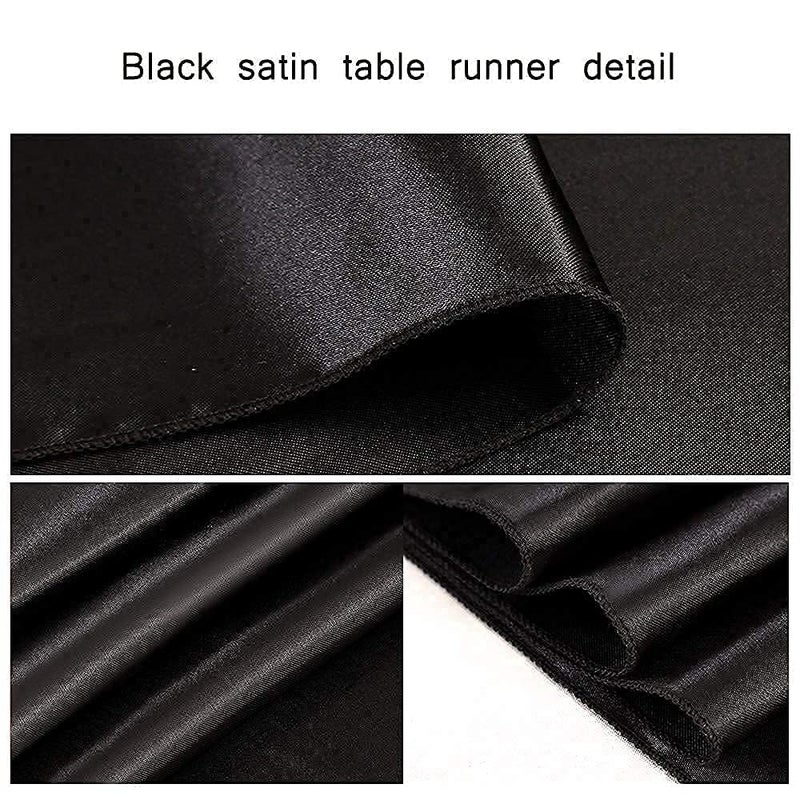 LuoluoHouse 24 Pack Black Table Runners 12 x 108 Inches Long Smooth Satin Silk Black Table Runner for New Year Party Black Halloween Wedding Birthday Banquet Decoration - Image 3