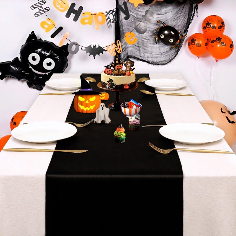 LuoluoHouse 24 Pack Black Table Runners 12 x 108 Inches Long Smooth Satin Silk Black Table Runner for New Year Party Black Halloween Wedding Birthday Banquet Decoration - Image 4