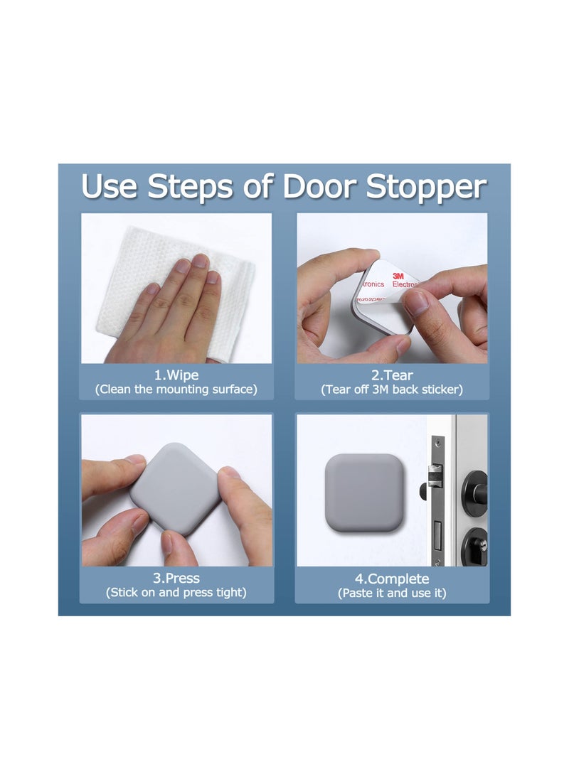 4 Pcs Self-Adhesive Door Stoppers - Soft Rubber Wall Protector  Doorknob Bumper for Home  Office (Grey) - Ultimate Noise Reduction  Impact Absorption Pads  - Image 3