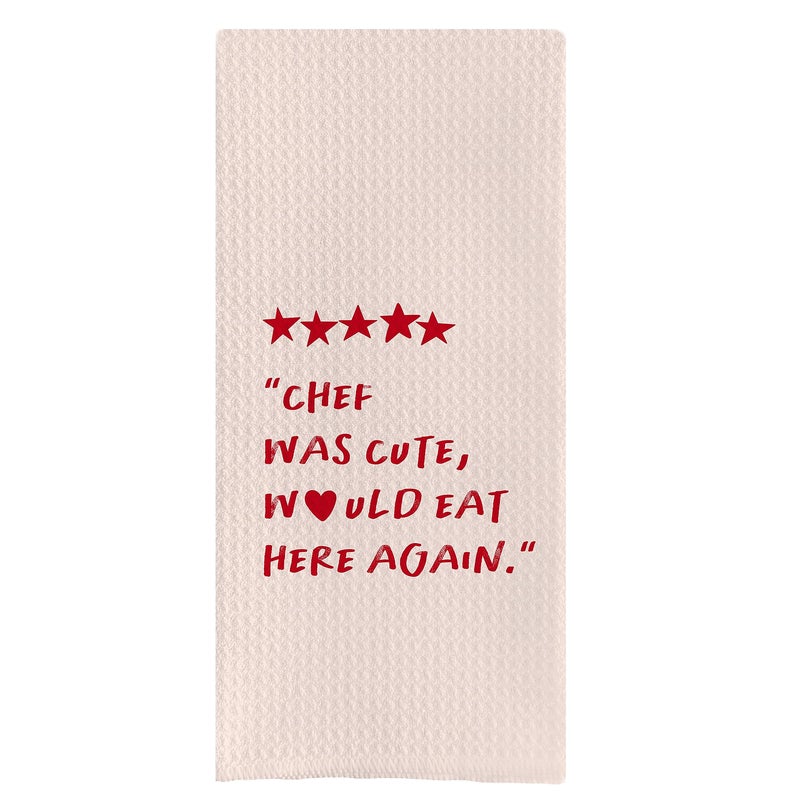 DOTAIN Funny Kitchen Towel, Chef Would Eat Here Again Waffle Weave Dish Towel Cloth Decor, Kitchen Decor, Chef Gifts (24x16inch) - Image 1