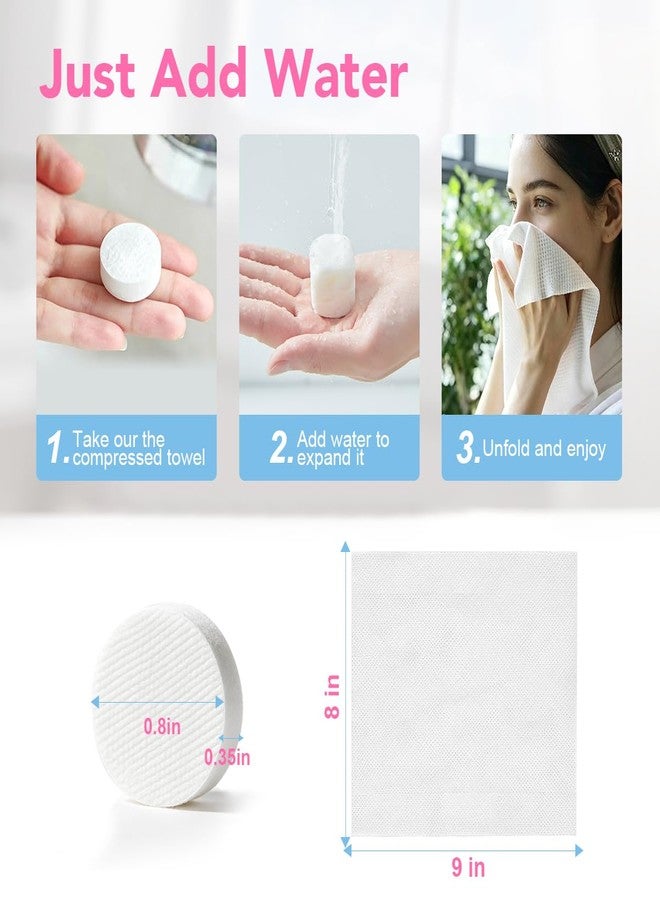 GLIMGLINT 100 Pcs Compressed Towels, Mini Disposable Face Towels Tablets, Coin Sized Portable Soft Clean Towels for Travel Hotel Camping Makeup Removal - Image 3