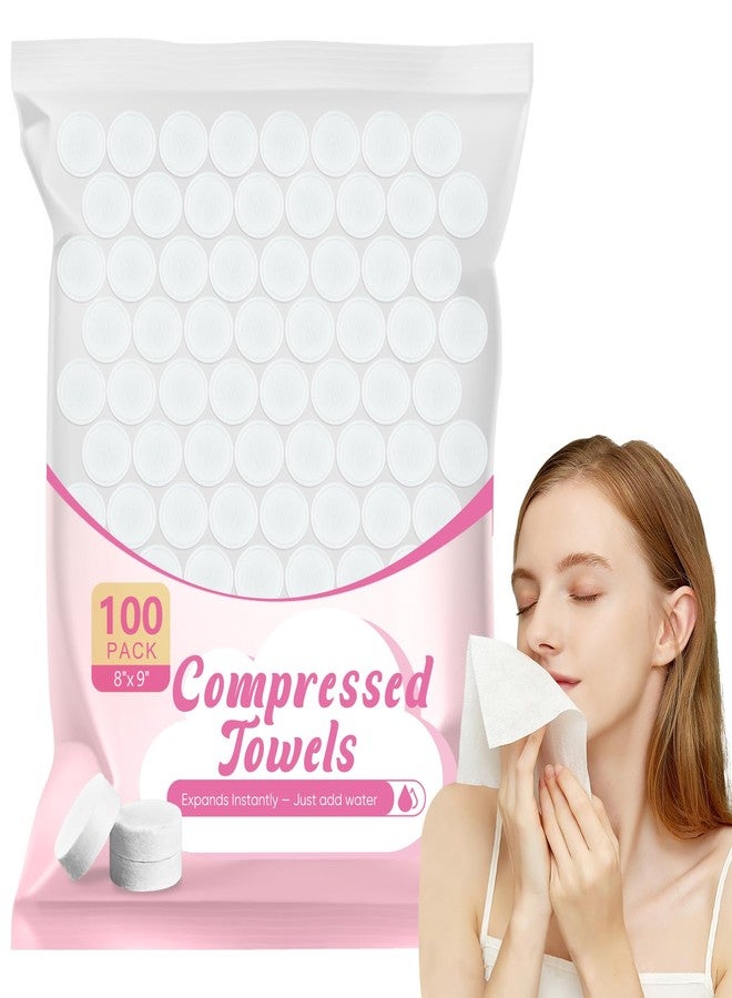 GLIMGLINT 100 Pcs Compressed Towels, Mini Disposable Face Towels Tablets, Coin Sized Portable Soft Clean Towels for Travel Hotel Camping Makeup Removal - Image 1