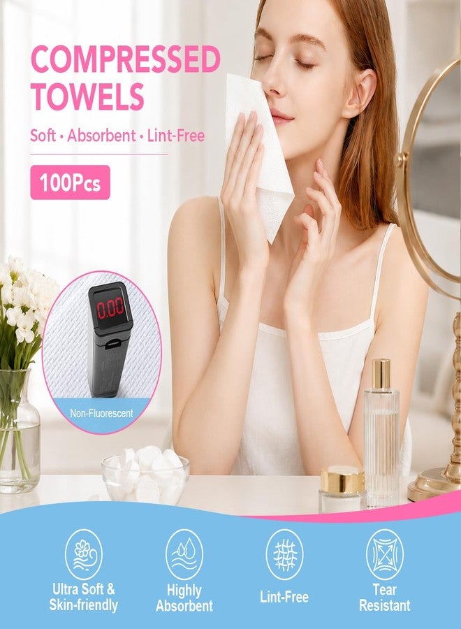 GLIMGLINT 100 Pcs Compressed Towels, Mini Disposable Face Towels Tablets, Coin Sized Portable Soft Clean Towels for Travel Hotel Camping Makeup Removal - Image 2