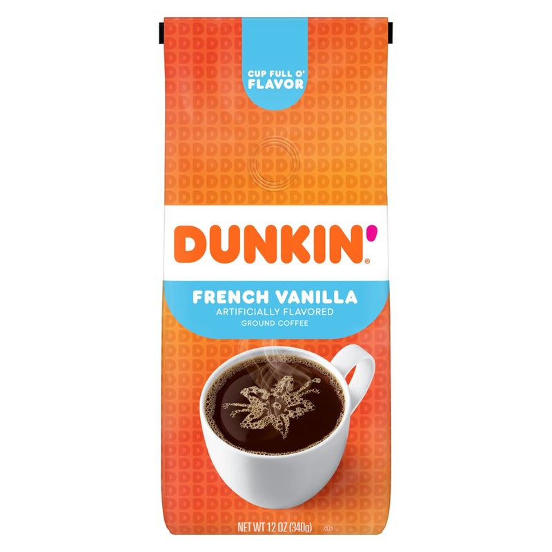 Dunkin Donuts Dunkin' French Vanilla Artificially Flavored Ground Coffee, 12 Ounce - Image 1