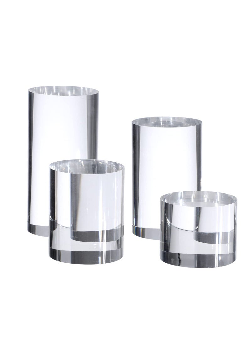 KCGANI KCGANI Clear Polished Acrylic Cube Cylinder Round Photo Props Transparent Solid Acrylic Display Blocks for Photography Boutique Jewelry Cosmetic Crafts Closet Show 4 Pcs Transparent Cylinder 