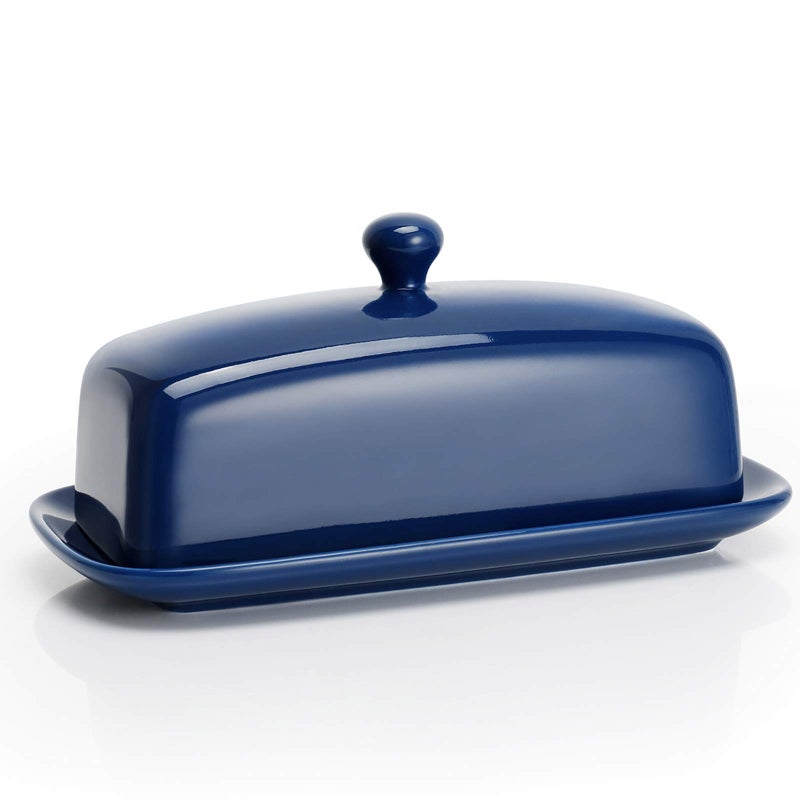 Sweese Butter Dish with Lid Porcelain Butter Keeper 78 Inch Butter Holder with Handle Cover Butter Container Perfect for East West Coast Butter Navy