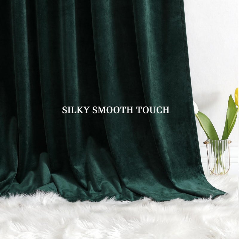 Dchola Dark Green Velvet Curtains for Bedroom Window  Super Soft Vintage Luxury Heavy Drapes  Room Darkening Rod Pocket Curtain for Living Room  W52 by L108 inches  2 Panels - Image 3