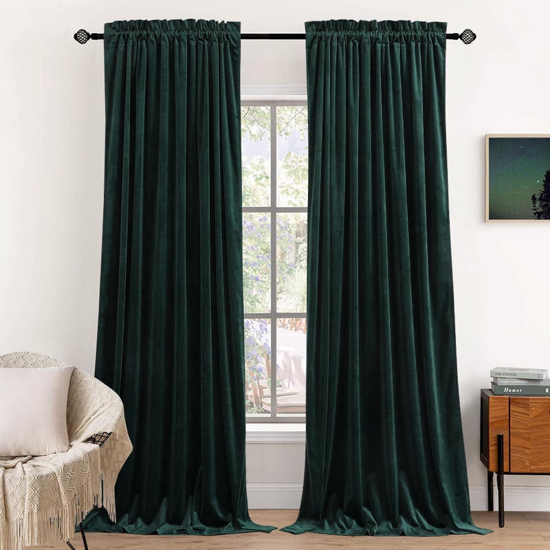 Dchola Dark Green Velvet Curtains for Bedroom Window  Super Soft Vintage Luxury Heavy Drapes  Room Darkening Rod Pocket Curtain for Living Room  W52 by L108 inches  2 Panels - Image 1