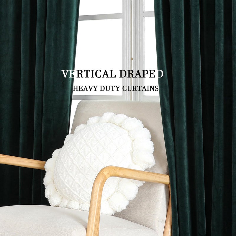 Dchola Dark Green Velvet Curtains for Bedroom Window  Super Soft Vintage Luxury Heavy Drapes  Room Darkening Rod Pocket Curtain for Living Room  W52 by L108 inches  2 Panels - Image 5