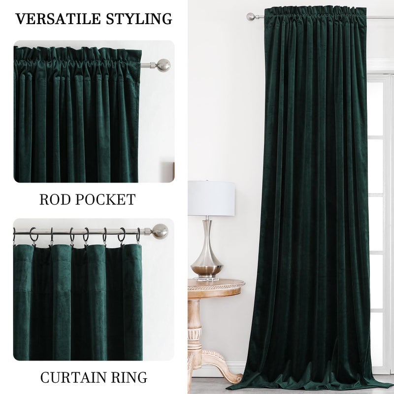 Dchola Dark Green Velvet Curtains for Bedroom Window  Super Soft Vintage Luxury Heavy Drapes  Room Darkening Rod Pocket Curtain for Living Room  W52 by L108 inches  2 Panels - Image 4