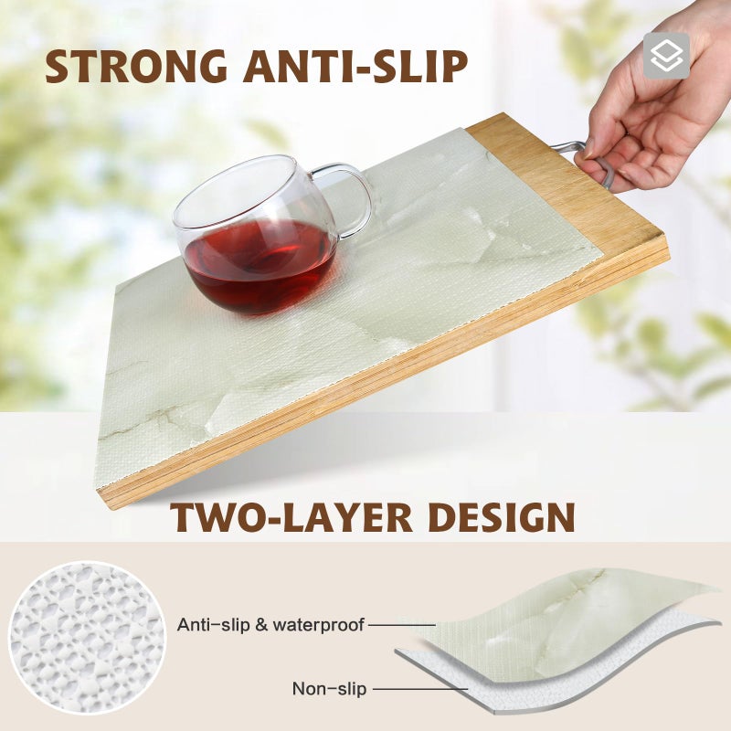 Kimhan 2-Layer Drawer and Shelf Liner for Kitchen Cabinet: 12in X 20Ft Non Slip Waterproof Shelf Paper Non Adhesive Refrigerator Liners Cyan Marble Easy Liners for Bathroom with Knife Tape Measure - Image 2