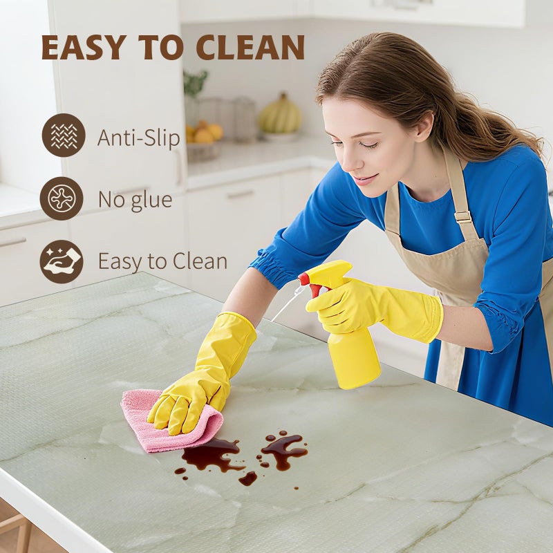 Kimhan 2-Layer Drawer and Shelf Liner for Kitchen Cabinet: 12in X 20Ft Non Slip Waterproof Shelf Paper Non Adhesive Refrigerator Liners Cyan Marble Easy Liners for Bathroom with Knife Tape Measure - Image 4