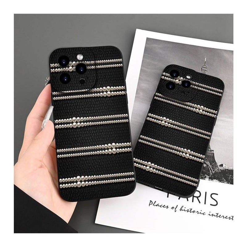 Retro Imitation Leather Phone Cover with Gap Design Pearl Pattern for iPhone 13 Black - Image 1