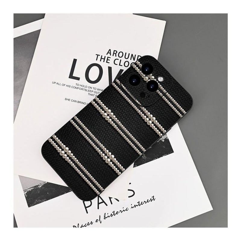 Retro Imitation Leather Phone Cover with Gap Design Pearl Pattern for iPhone 13 Black - Image 2
