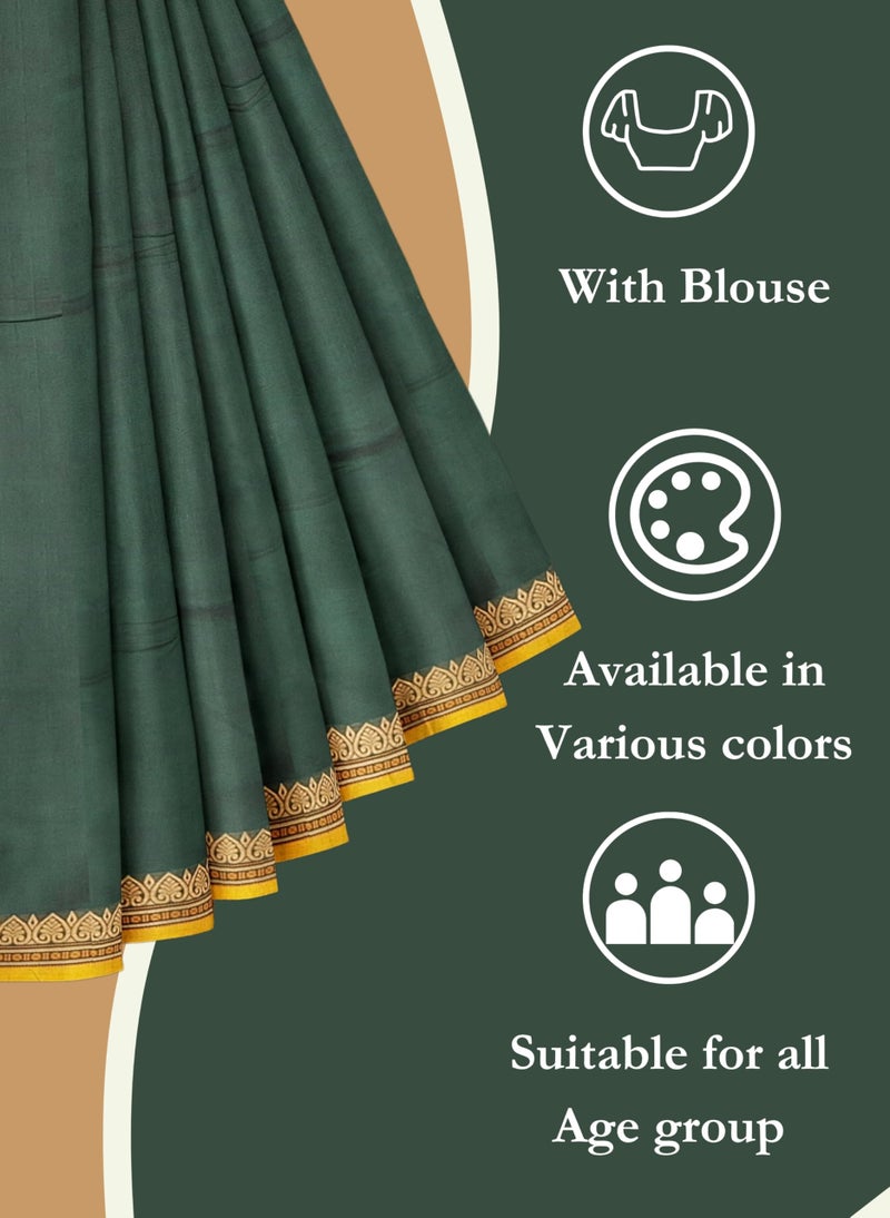 NandaVanam Women's Chettinad Cotton Sarees | Handloom Saree with Blouse | Pure Cotton Sarees for Women Daily use and All Occasion Wear| Soft, Comfort Cotton Saree (Bottle Green) - Image 5