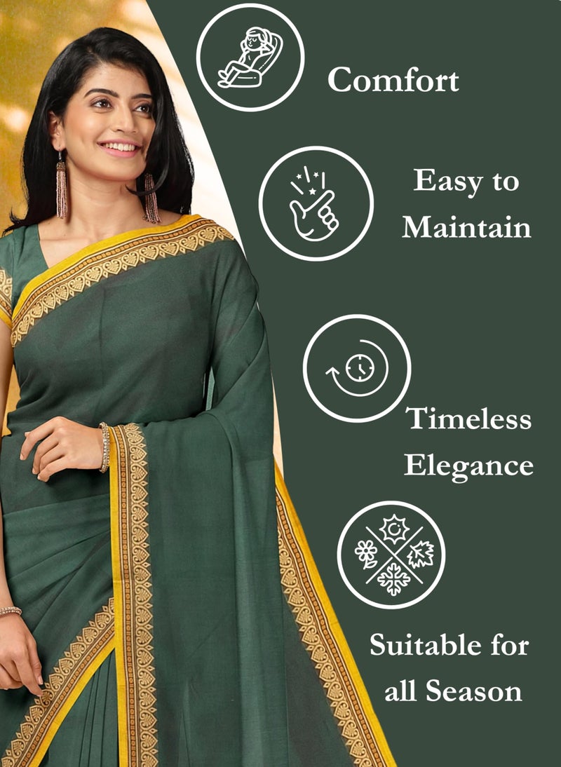 NandaVanam Women's Chettinad Cotton Sarees | Handloom Saree with Blouse | Pure Cotton Sarees for Women Daily use and All Occasion Wear| Soft, Comfort Cotton Saree (Bottle Green) - Image 4