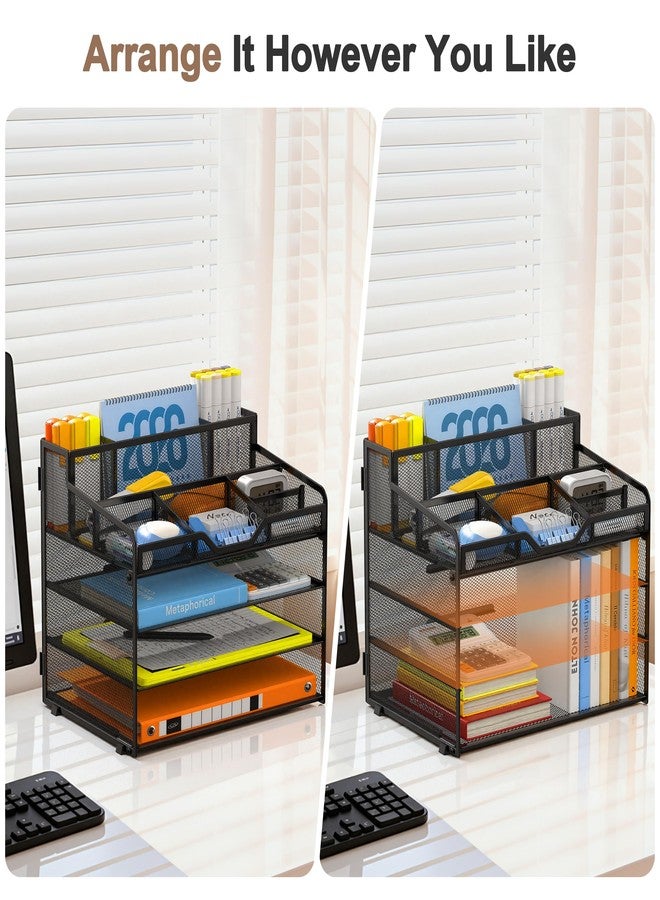 Docnest 4 Tier Mesh Desk Organizer, Multi-Functional Paper Letter Tray with 5 Adjustable Compartments & 3 Pen Holders - Space-Saving Desktop Storage for Office Files, Mail, Stationery - Black - Image 5