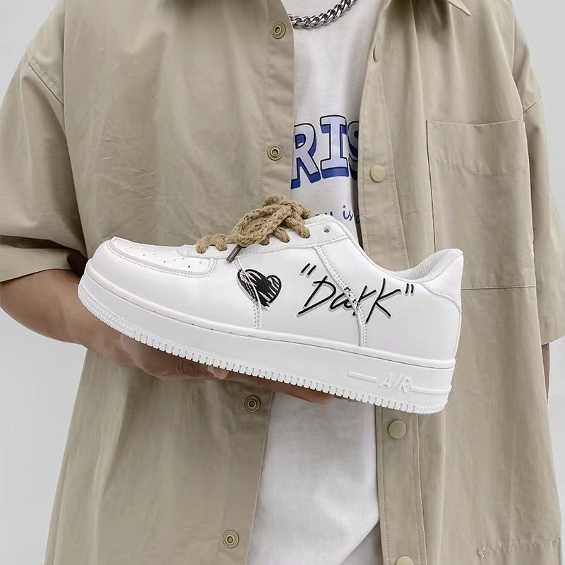 New Niche Graffiti Sneakers Lovers All-match Students Retro Men''s Shoes Casual Sports Shoes Women''s White Shoes - Image 1