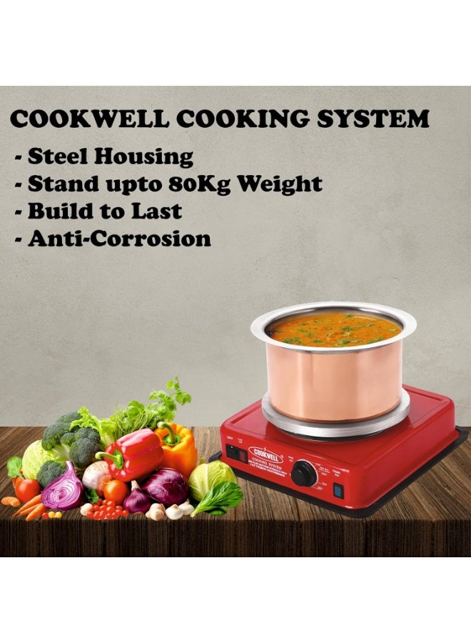 COOKWELL Stainless Steel with Automatic Thermostat Electric Hot Plate 950W Manual Induction Cooktop, Red - Image 5