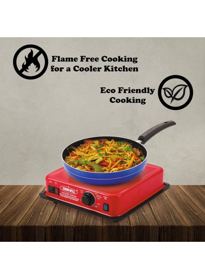 COOKWELL Stainless Steel with Automatic Thermostat Electric Hot Plate 950W Manual Induction Cooktop, Red - Image 4