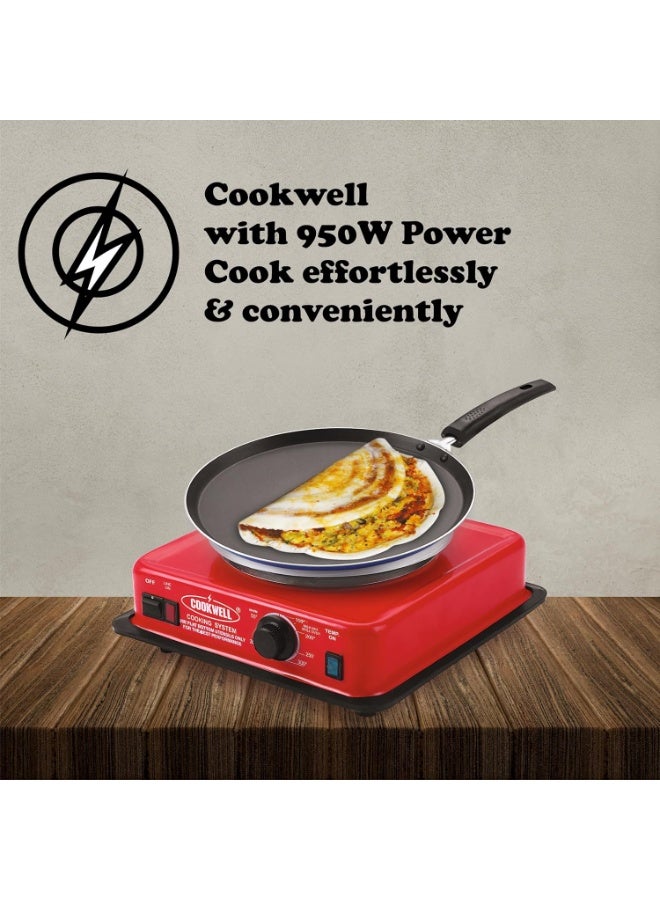 COOKWELL Stainless Steel with Automatic Thermostat Electric Hot Plate 950W Manual Induction Cooktop, Red - Image 3