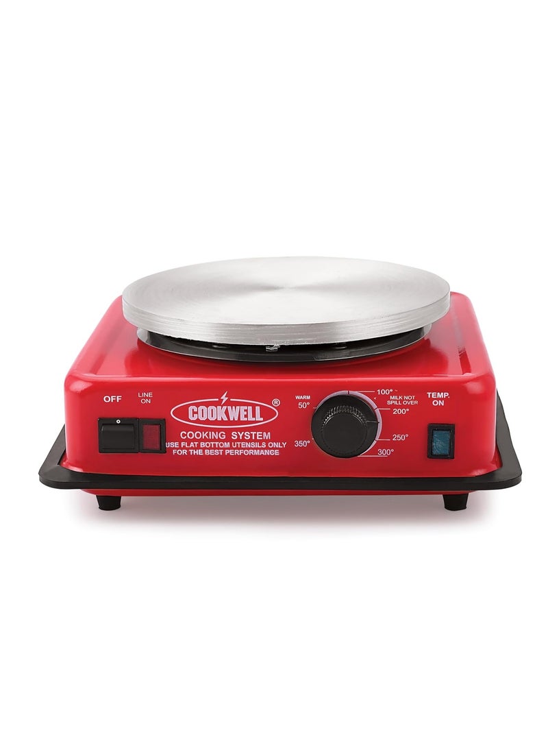 COOKWELL Stainless Steel with Automatic Thermostat Electric Hot Plate 950W Manual Induction Cooktop, Red - Image 1