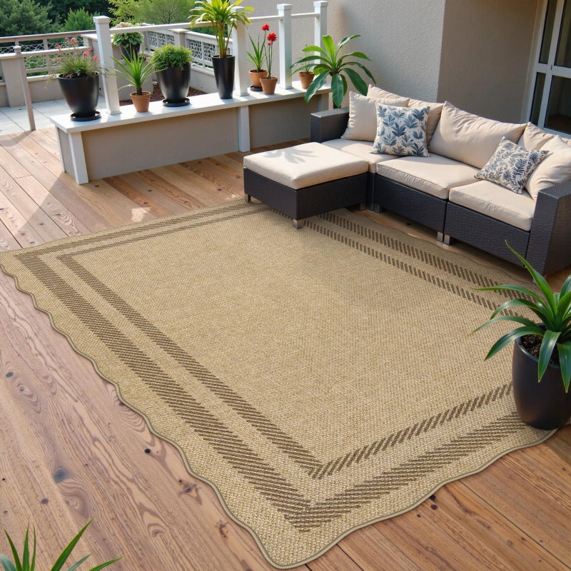 LIVEBOX Scalloped Washable 5x7 Rug, Easy Jute Tan Rugs for Living Room, Indoor Geometric Rug for Bedroom, Outdoor Farmhouse Non-Slip Rug Dining Room Mat Modern Carpet Area Rug for Patio Home Office - Image 2