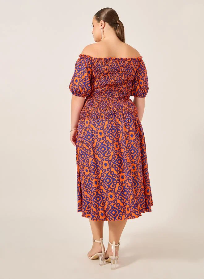 Styli Smocked Off-Shoulder Dress
