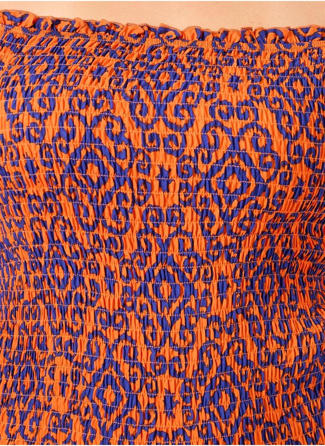 Styli - Plus Size All-Over Printed Smocked A-Line Midi Dress - Image 1