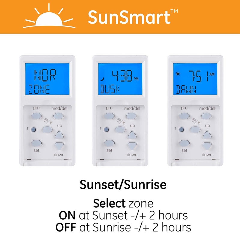 GE SunSmart Digital in-Wall Timer, Daily ON/Off Times, Programmable Settings, Sunset/Sunrise Presets, Vacation Security, White & Almond, Lights, Fans, Heaters, Switch, Light Switch, 32787 - Image 4