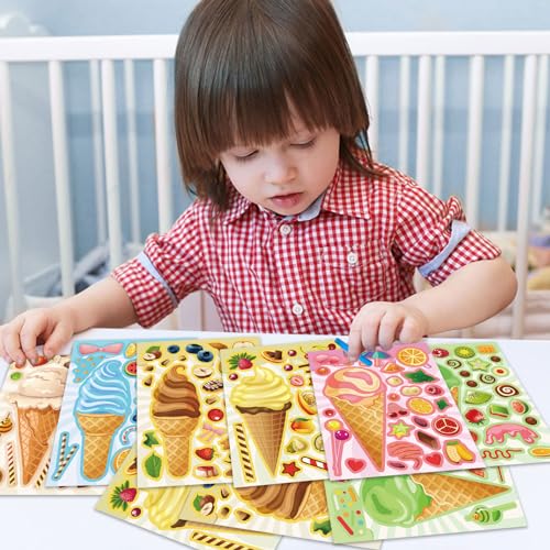 DUJAA 24 Sheets Ice Cream Stickers, Make-a-face Stickers for Kids Toddlers, Make Your Own Mix and Match Stickers, DIY Summer Ice Cream Stickers for Birthday Party Games Teacher Reaward - Image 3