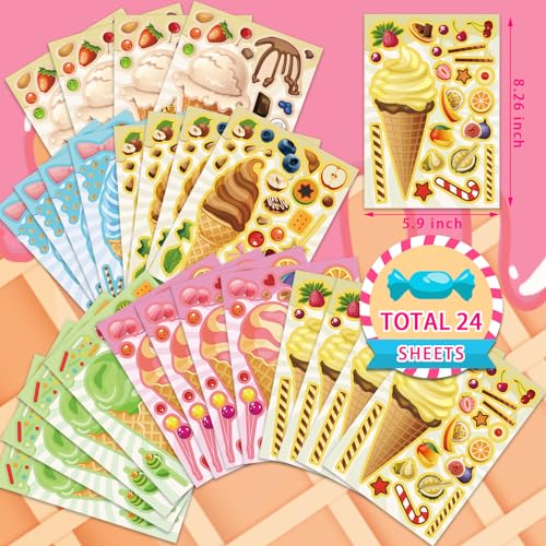 DUJAA 24 Sheets Ice Cream Stickers, Make-a-face Stickers for Kids Toddlers, Make Your Own Mix and Match Stickers, DIY Summer Ice Cream Stickers for Birthday Party Games Teacher Reaward - Image 2