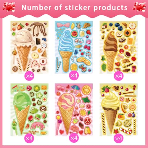 DUJAA 24 Sheets Ice Cream Stickers, Make-a-face Stickers for Kids Toddlers, Make Your Own Mix and Match Stickers, DIY Summer Ice Cream Stickers for Birthday Party Games Teacher Reaward - Image 5