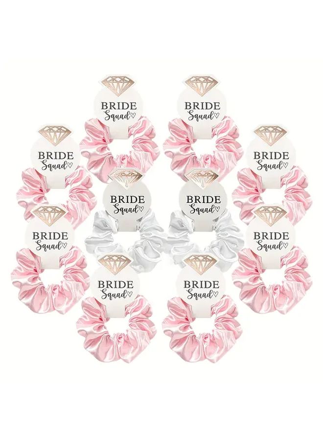 Pink And White Fabric Hair Scrunchies 10 Pack Soft Silky No Damage Hair Ties For Wedding Bridal Party Gift - Image 2