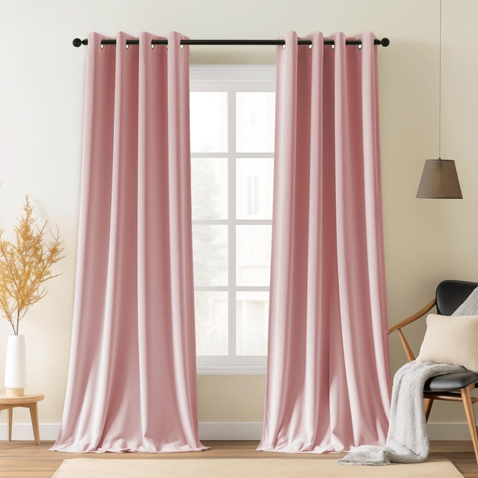 PINK 84IN LONG VELVET CURTAINS WITH GROMMET SUPER SOFT THERMAL INSULATED NOISE REDUCING THICK LIGHT FILTERING VELVET DRAPES FOR LIVING ROOM AND BEDROOM SET OF 2 PANELS 52 X 84 INCH LONG