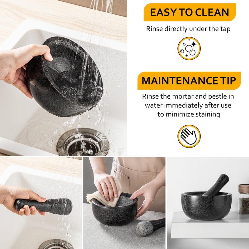 Velaze Large Mortar and Pestle Set, 100% Granite, Natural Unpolished, Herb Crusher, Spice Grinder, Stone Grinder Bowl for Making Guacamole and Pesto, 6.3 Inch Pestle and 16 oz Mortar(2 Cup) - Image 4