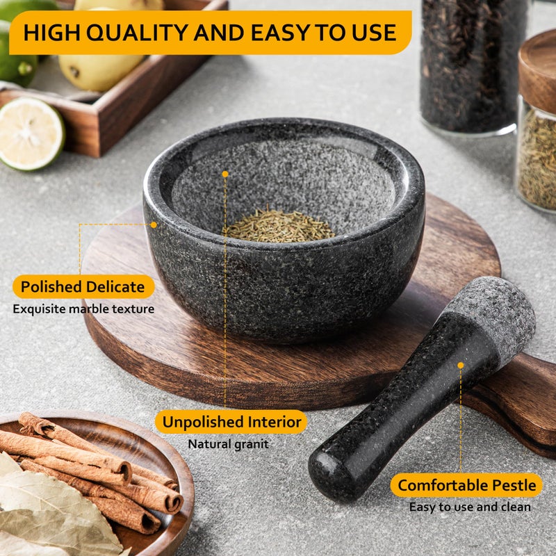 Velaze Large Mortar and Pestle Set, 100% Granite, Natural Unpolished, Herb Crusher, Spice Grinder, Stone Grinder Bowl for Making Guacamole and Pesto, 6.3 Inch Pestle and 16 oz Mortar(2 Cup) - Image 3