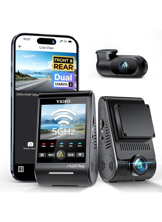 Viofo A229 Plus 2-Channel Dash Camera for Car – Dual Dash Cam Front & Rear 2K+2K HDR, Car DashCam with GPS, 5GHz WiFi, Voice Control, Sony STARVIS 2 Dash Board Cam - Image 1