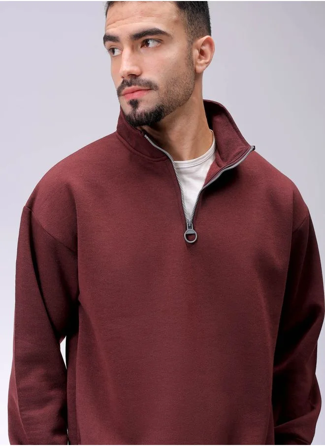 The Indian Garage Co Men Relaxed Fit Solid High neck Overhead High Neck Sweatshirt
