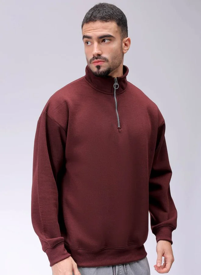 شركة المرآب الهندية Men Relaxed Fit Solid High neck Overhead High Neck Sweatshirt