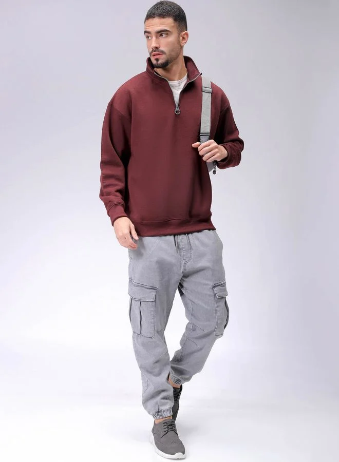 شركة المرآب الهندية Men Relaxed Fit Solid High neck Overhead High Neck Sweatshirt
